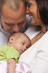 Image showing Mixed Race Young Family with Newborn Baby