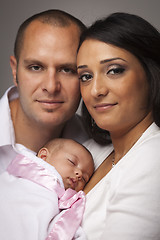 Image showing Mixed Race Young Family with Newborn Baby