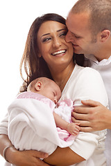 Image showing Mixed Race Young Family with Newborn Baby