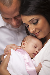 Image showing Mixed Race Young Family with Newborn Baby