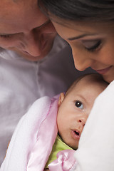 Image showing Mixed Race Young Family with Newborn Baby