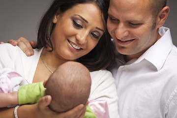 Image showing Mixed Race Young Family with Newborn Baby