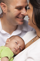 Image showing Mixed Race Young Family with Newborn Baby