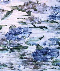 Image showing Water colour pattern from blue flowers on a fabric 