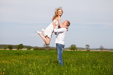 Image showing young happy couple have fun in summer