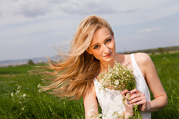 Image showing beautiful blonde woman outdoor in summer happy