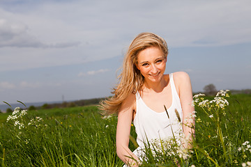 Image showing beautiful blonde woman outdoor in summer happy