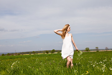 Image showing beautiful blonde woman outdoor in summer happy