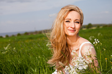 Image showing beautiful blonde woman outdoor in summer happy