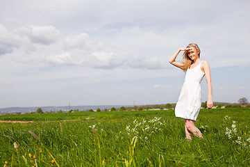 Image showing beautiful blonde woman outdoor in summer happy