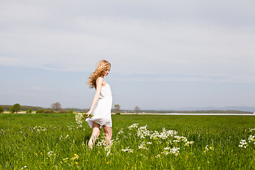 Image showing beautiful blonde woman outdoor in summer happy