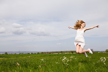 Image showing beautiful blonde woman outdoor in summer happy