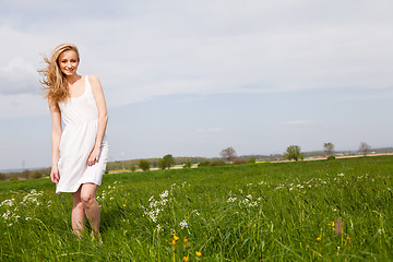 Image showing beautiful blonde woman outdoor in summer happy