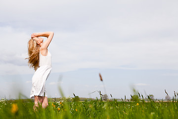 Image showing beautiful blonde woman outdoor in summer happy