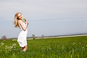 Image showing beautiful blonde woman outdoor in summer happy