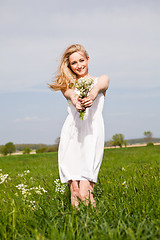 Image showing beautiful blonde woman outdoor in summer happy