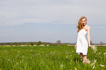 Image showing beautiful blonde woman outdoor in summer happy