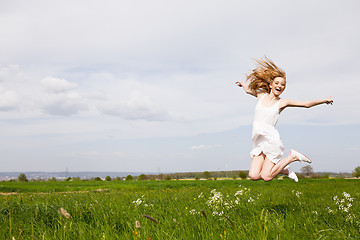 Image showing beautiful blonde woman outdoor in summer happy