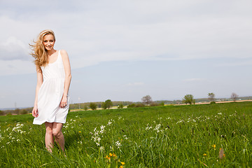 Image showing beautiful blonde woman outdoor in summer happy