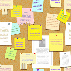 Image showing seamless cork bulletin board with notes, advertise