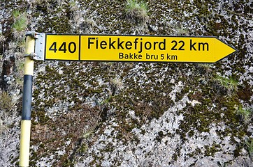 Image showing Sign Flekkefjord 22 km