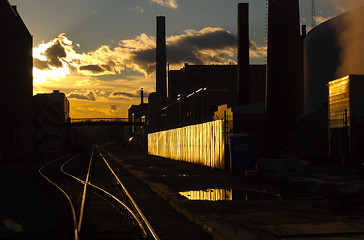 Image showing Railroad tracks at sunset