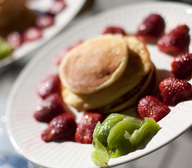 Image showing Pancakes with strawberries