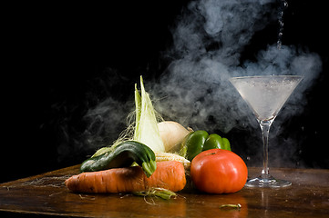 Image showing Vegetables and liquid nitrogen