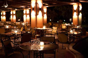 Image showing Dinner tables at restaurant