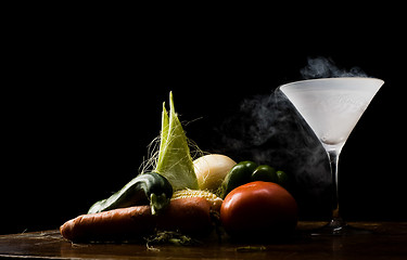 Image showing Vegetables and liquid nitrogen