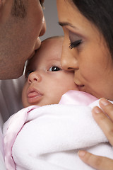 Image showing Mixed Race Young Family with Newborn Baby