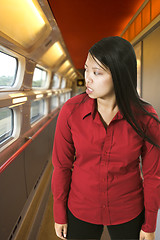 Image showing woman in high speed train