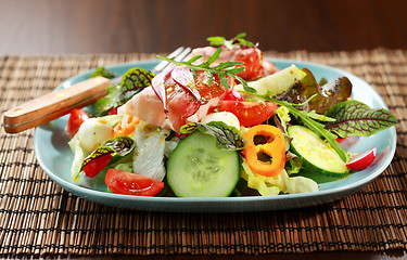 Image showing Vegetable salad with Prosciutto cheese rolls