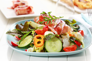 Image showing Vegetable salad with Prosciutto cheese rolls