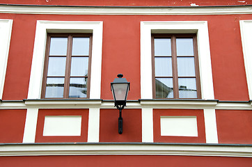 Image showing Renovated ancient building wall and retro lamp 
