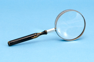 Image showing magnifying glass zoom retro tool blue background 