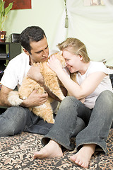 Image showing loving couple with cat