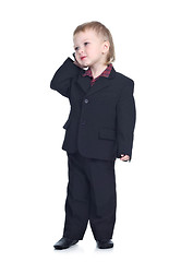 Image showing Little businessman with a phone