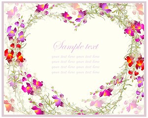 Image showing Beautiful decorative card with flowers. Decorative heart. Hand drawn valentines day greeting card.   