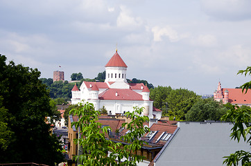 Image showing Vilnius oldtown buildings. Gediminas castle. 