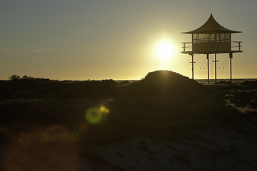 Image showing surf life savers lookout sunset