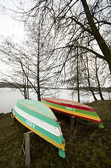 Image showing Colorful row boats