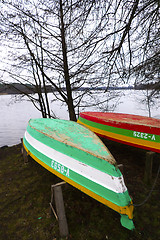 Image showing Colorful row boats