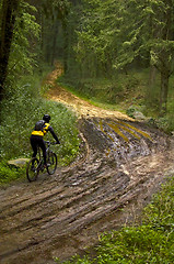 Image showing Biker crossing mud