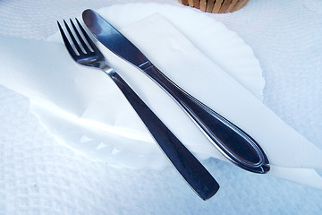 Image showing Cutlery over white plate