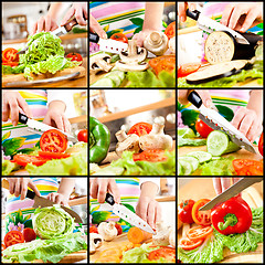 Image showing Woman's hands cutting vegetables