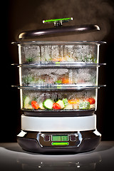 Image showing Healthy cooking, steam cooker with vegetables