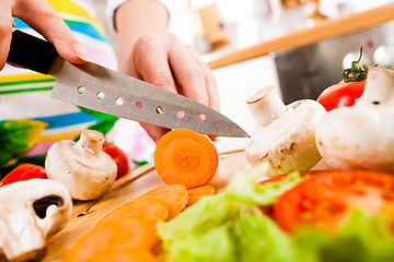 Image showing Woman's hands cutting vegetables