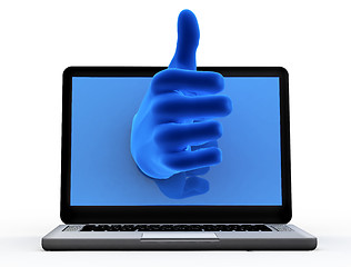 Image showing Okay gesture. Blue hand from screen