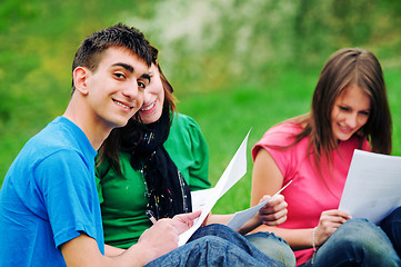 Image showing Young students learning outdoor